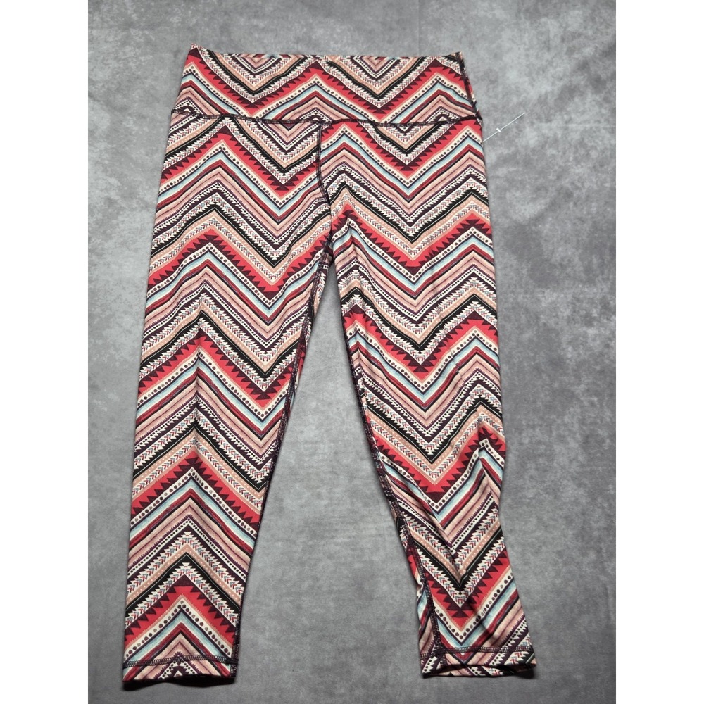 Aerie Womens XL Aztec Pattern Chill Play Move Athletic Leggings Red Pink Black